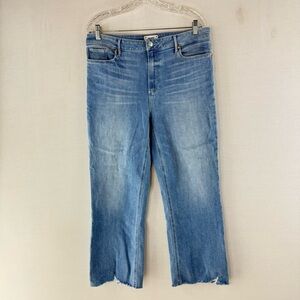 PAIGE Light Blue Denim "Atley Ankle Flare" Raw Hem Jeans